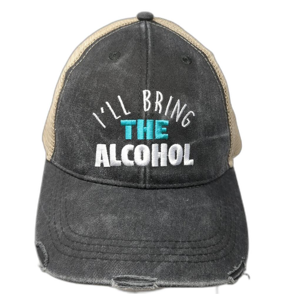 I'll Bring The Alcohol Snapback Trucker Hat Gray One Size Distressed Piper Lou